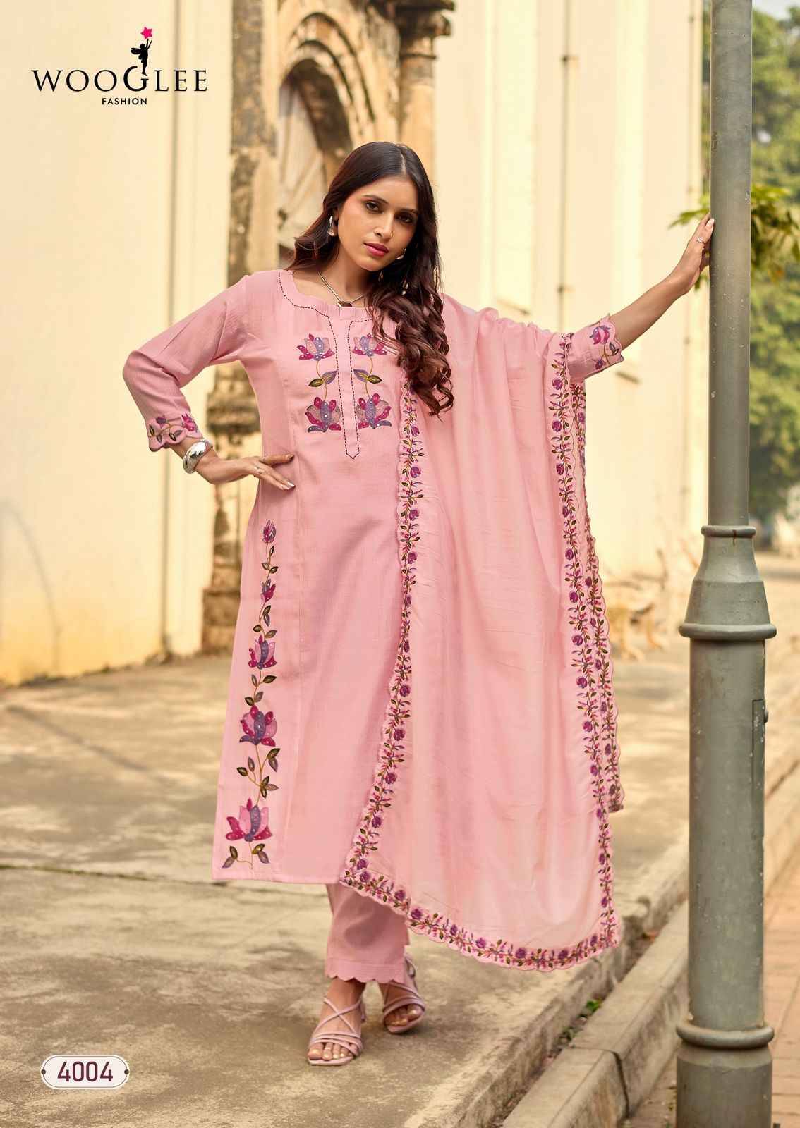 Rudrika By WOOGLEE 4001 to 4004 Series Designer Festive Suits Beautiful Fancy Stylish Colorful Party Wear & Occasional Wear Viscose Dresses At Wholesale Price